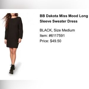 BB Dakota - Women’s Black Cable Sweater Dress - Size Medium